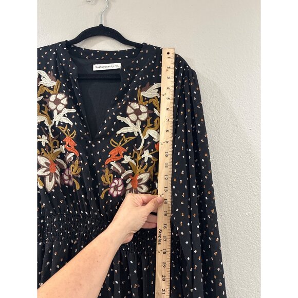 Rusttydustty Dress Modern Bohemia Embroidered maxi with white polka dot size 1X - Picture 3 of 7